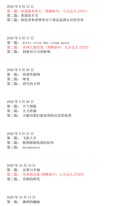 2020年12月3&5日雅思阅读考试预测