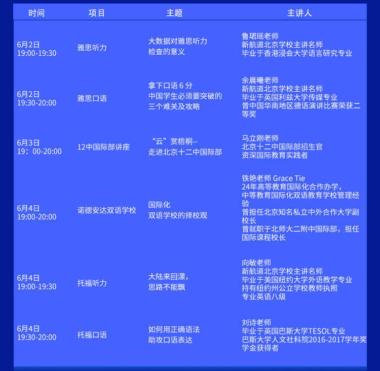 新航道北京学校6月份系列公开课