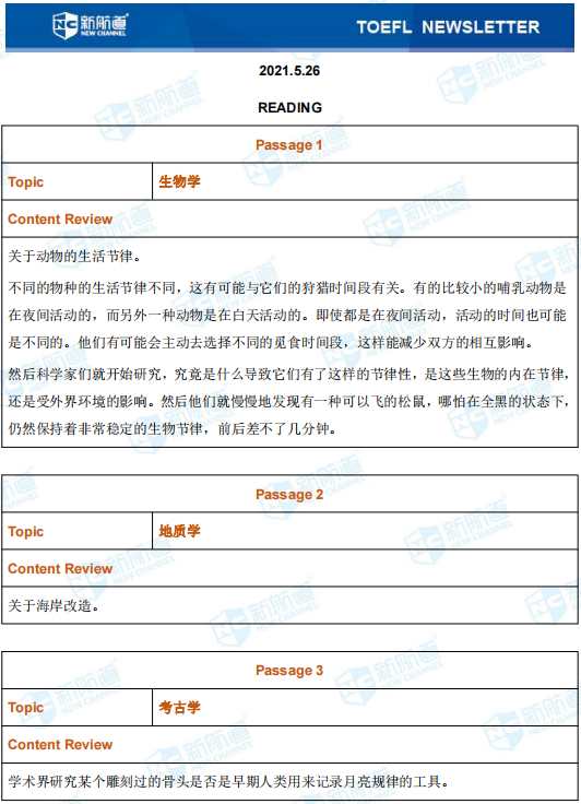 新航道2021年5月26日托福考试回忆
