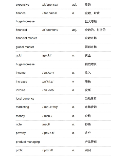雅思听力学术类词汇：财务与金融