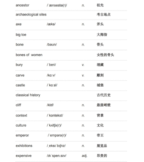 雅思听力学术类词汇：历史与考古