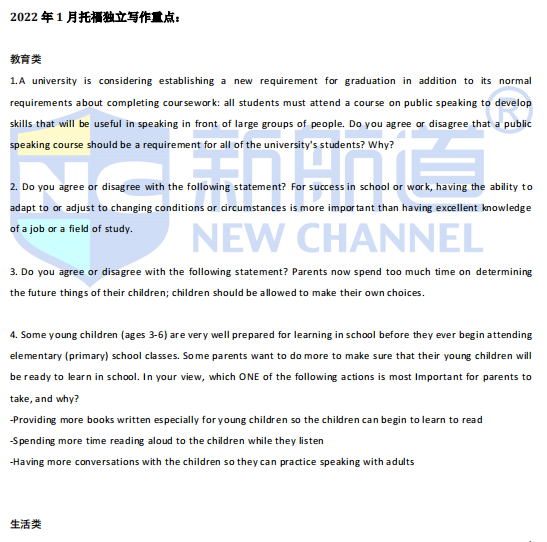 新航道2022年1月新托福写作考试分析 新航道2022年1月新托福写作考试分析