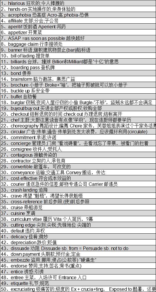 托福听力高频词汇