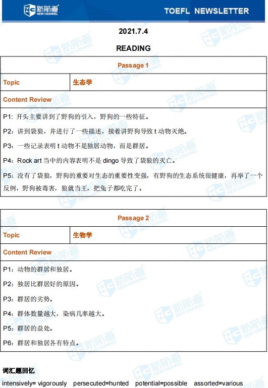 新航道2021年7日4月托福考试回忆