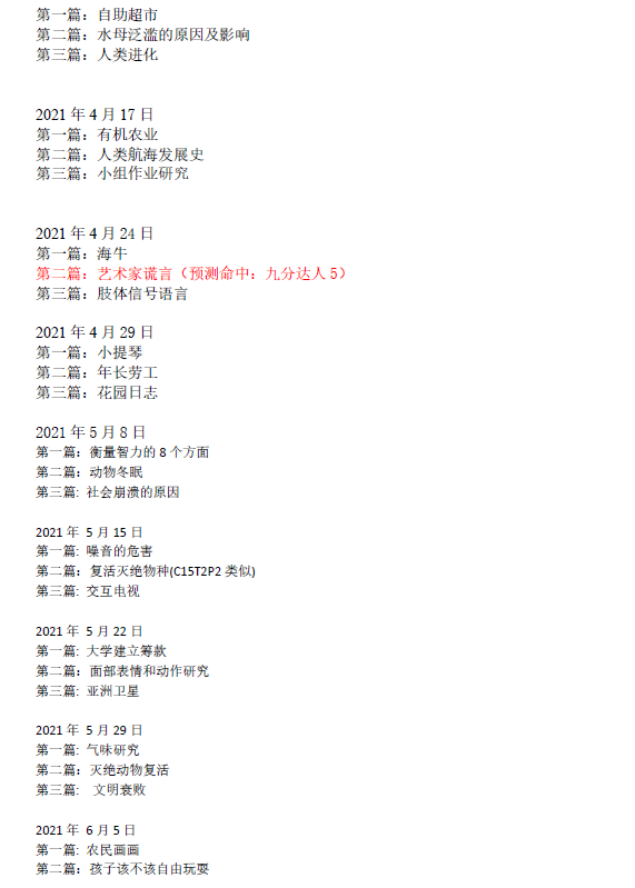 新航道2021年6月12日雅思阅读考试预测