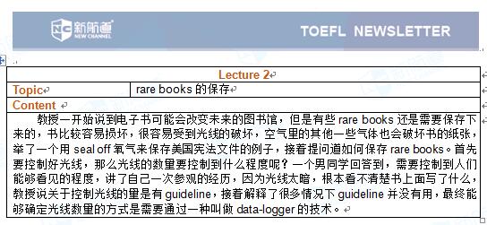 2017.05.06托福考试机经听力部分 Lecture 2 rare books的保存