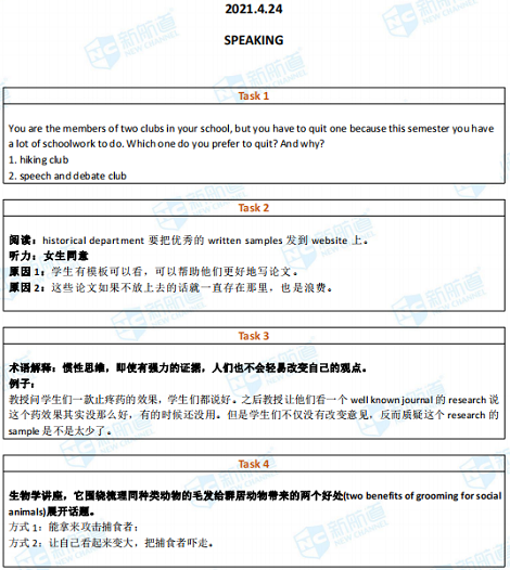新航道2021年4月24日托福考试回忆 新航道2021年4月24日托福考试回忆