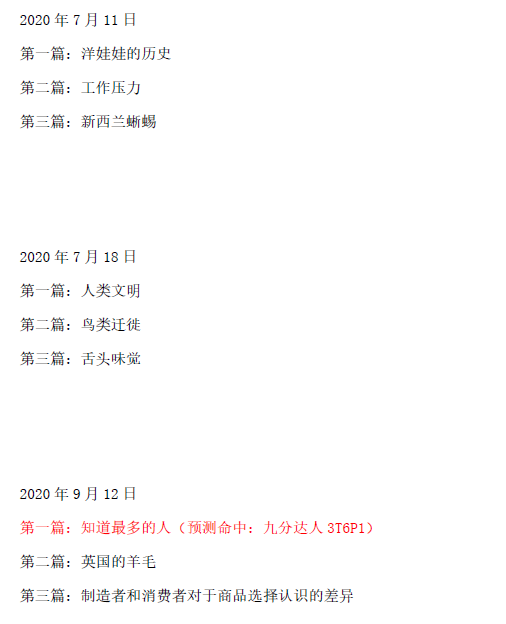 2020年11月12日雅思阅读考试预测