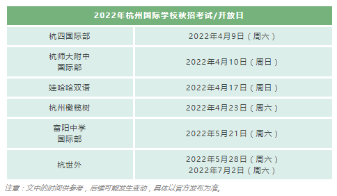 4月杭州国际学校秋招开放日/考试时间更新！