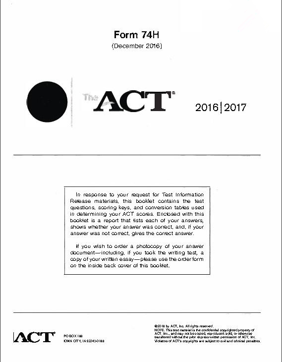 2016年12月份ACT真题74HPDF下载（含答案）