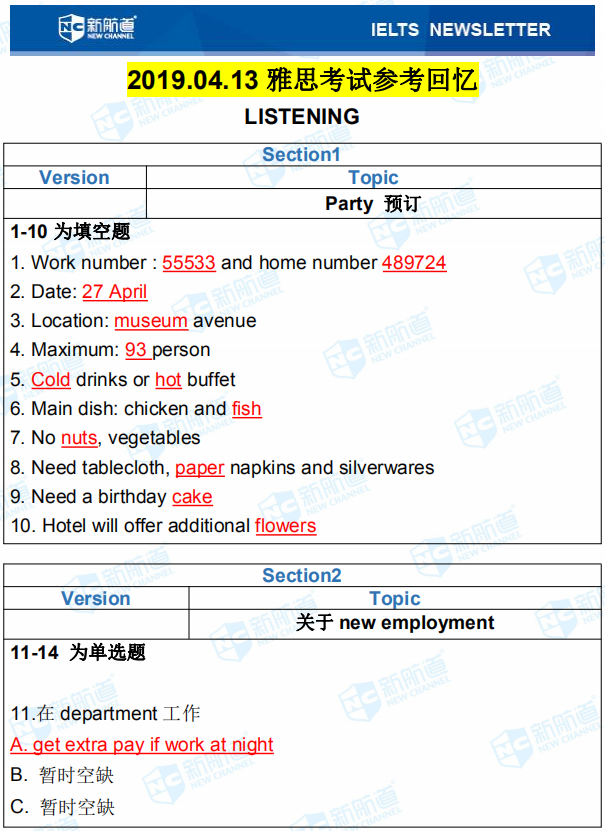 新航道 2019年4月13日雅思考试机经回忆完整版