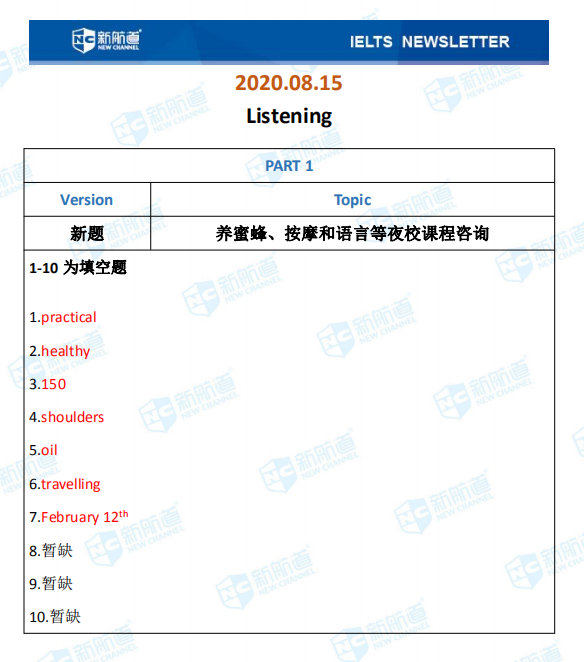 新航道2020年08月15日雅思考试机经！