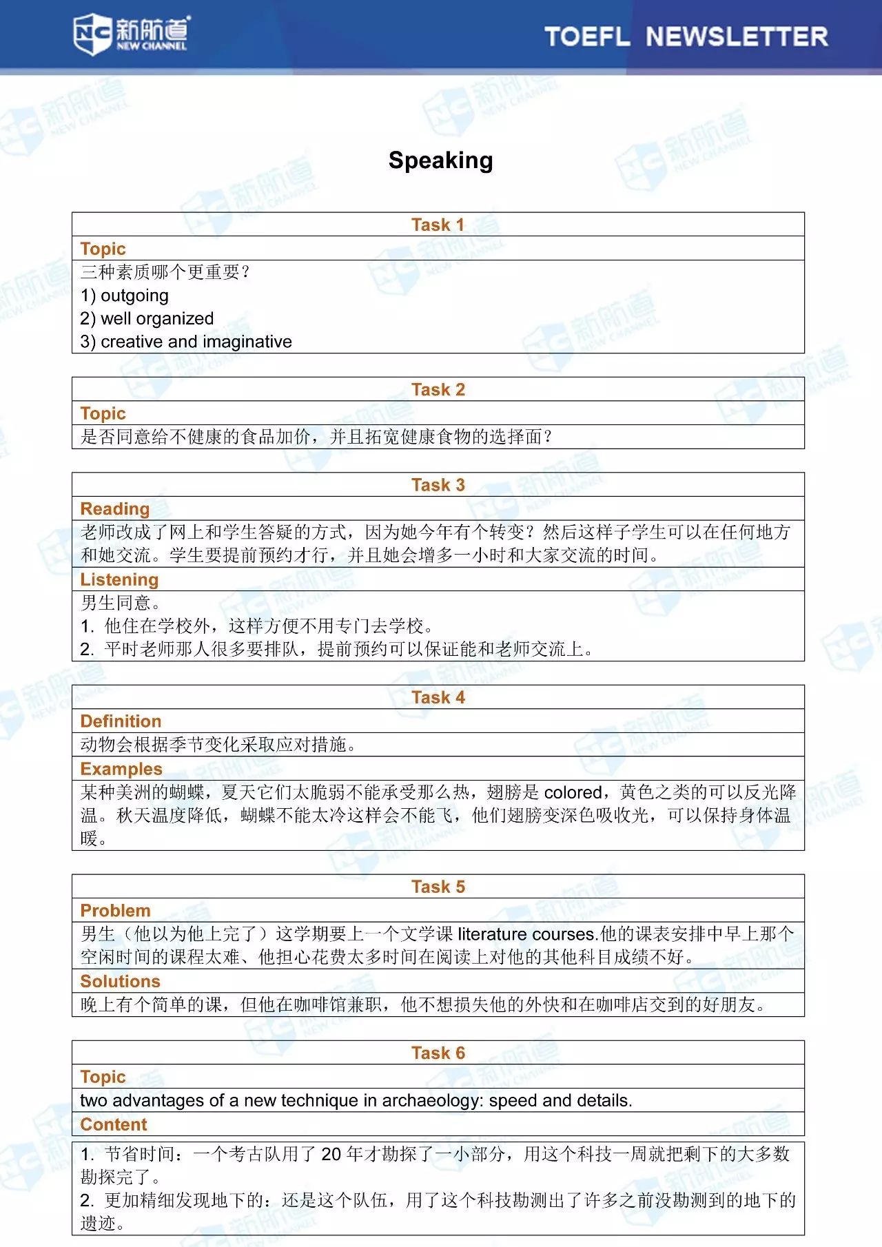 新航道2017年9月17日托福考试机经口语部分