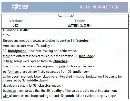 新航道2017.06.24雅思听力机经Section 4 西方音乐发展史