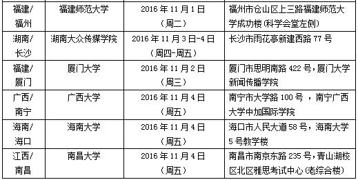 2016年11月5日全国各考点雅思口试时间安排
