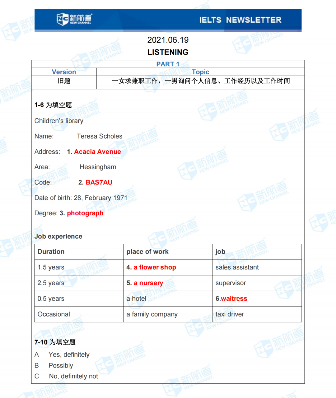 雅思考试机经