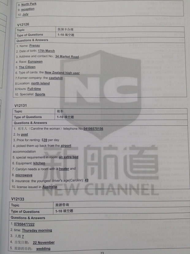 雅思听力机经 V12126  V12131 V12133  