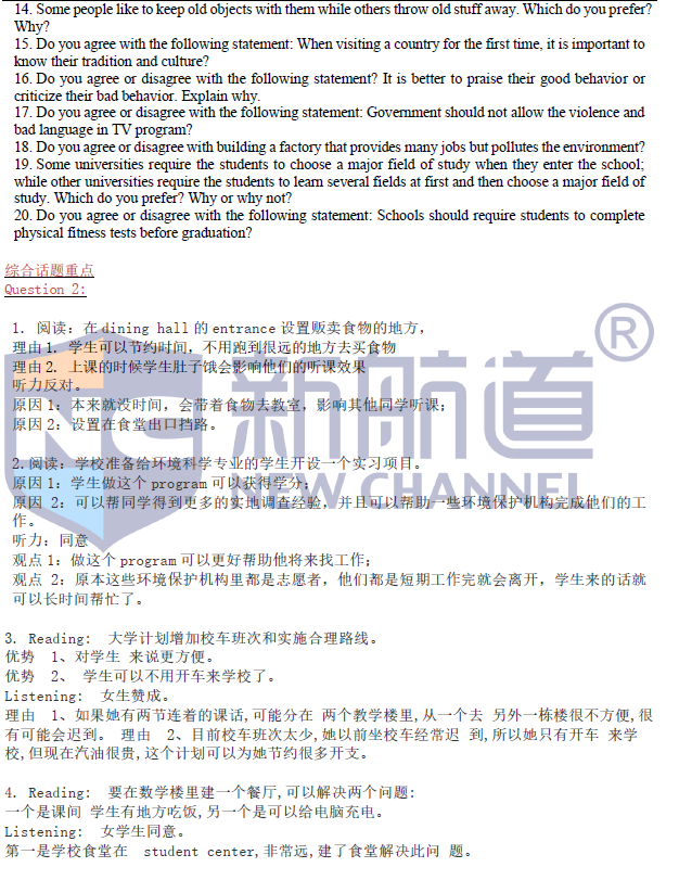 2021年4月托福口语考试预测
